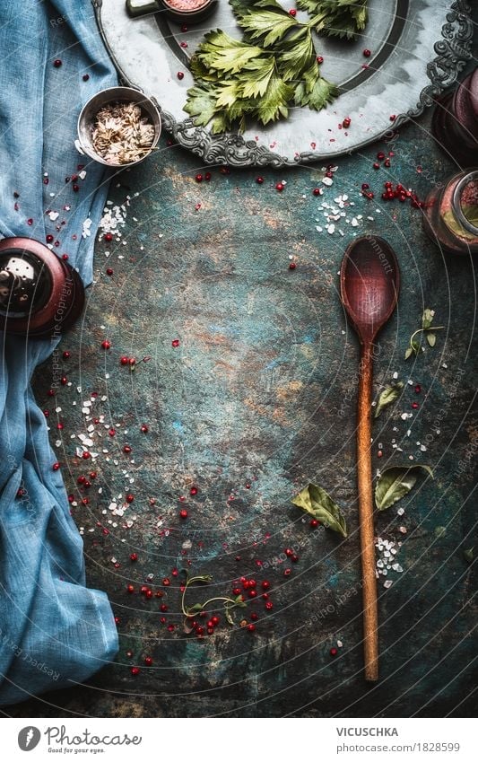 Background with spice mill and cooking spoon - a Royalty Free Stock Photo  from Photocase