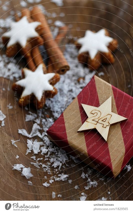 AKCGDR# Unpack me! Art Work of art Esthetic 24 Gift Christmas & Advent Decoration Star cinnamon biscuit Cinnamon Wood Wooden table Card December Anticipation