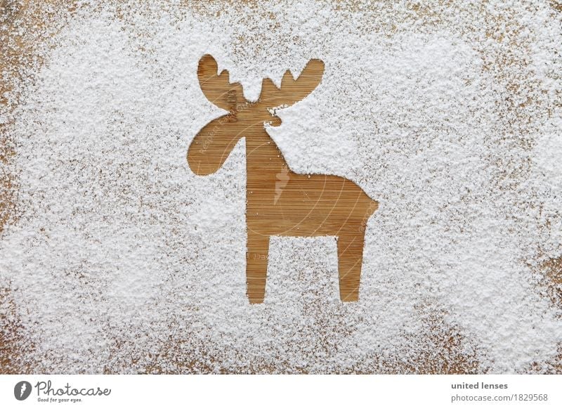 AKCGDR# Animal track in the snow Art Work of art Esthetic Snow Artificial snow Decoration Confectioner`s sugar Reindeer Wood Wooden board Antlers