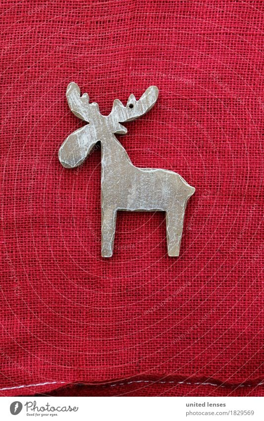 AKCGDR# Look at a reindeer! Art Work of art Esthetic Reindeer Christmas & Advent Red Decoration Structures and shapes wooden jewellery Antlers Card December
