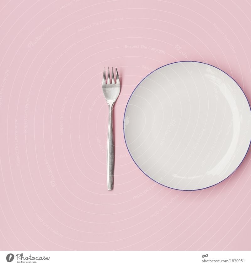 Empty plate Nutrition Breakfast Lunch Dinner Plate Fork Esthetic Simple Round Pink White Modest Refrain Thrifty Appetite Colour photo Interior shot Studio shot