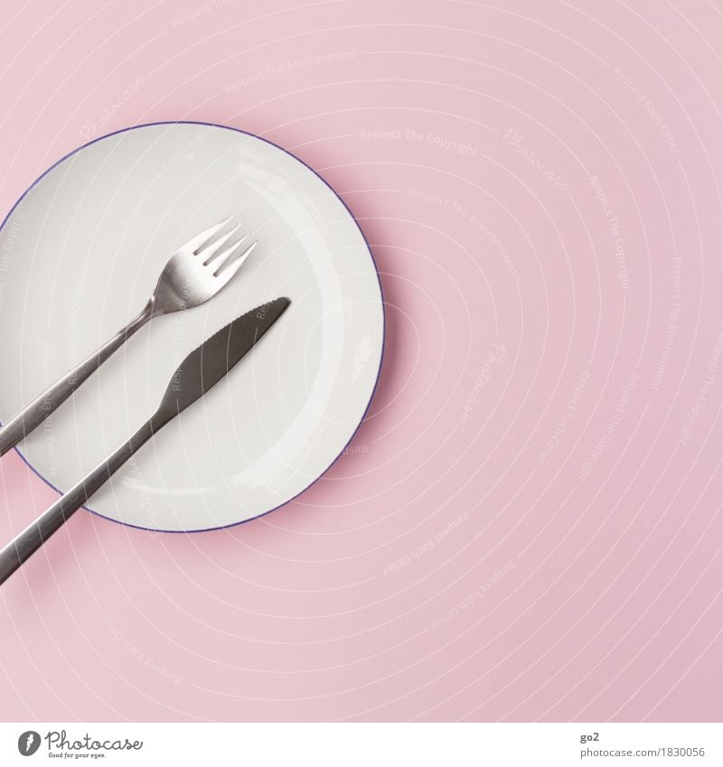 fork, knife, plate Food Nutrition Eating Breakfast Lunch Dinner Diet Fasting Crockery Plate Cutlery Knives Fork Kitchen Esthetic Simple Round Pink Silver White