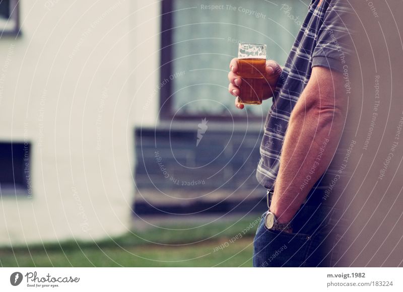 Cheers, Paul. Colour photo Subdued colour Exterior shot Copy Space left Evening Deep depth of field Profile Alcoholic drinks Beer Drinking Masculine Man Adults