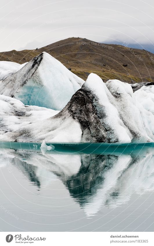 Ice, mirrored Copy Space top Copy Space bottom Environment Nature Landscape Water Climate Climate change Glacier Lakeside Fjord Loneliness Uniqueness Cold