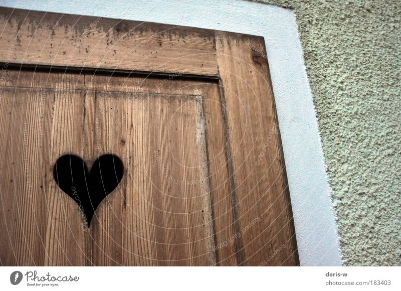 wooden heart Deserted Gate Facade Door Heart Old Esthetic Brown White Gray Toilet Entrance Love Affection Wall (building) Wooden wall Board Texture of wood