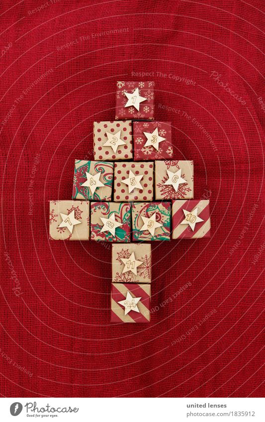 AKDR# Christmas calendar in short I Art Work of art Esthetic Christmas & Advent Calendar Package Digits and numbers Anticipation Structures and shapes Red