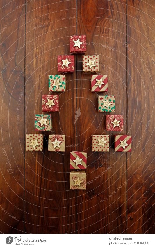 AKDR# Christmas calendar in short II Handicraft Art Advertising Luxury Christmas & Advent Calendar Card Gift Giving of gifts Anticipation Wooden table Fir tree