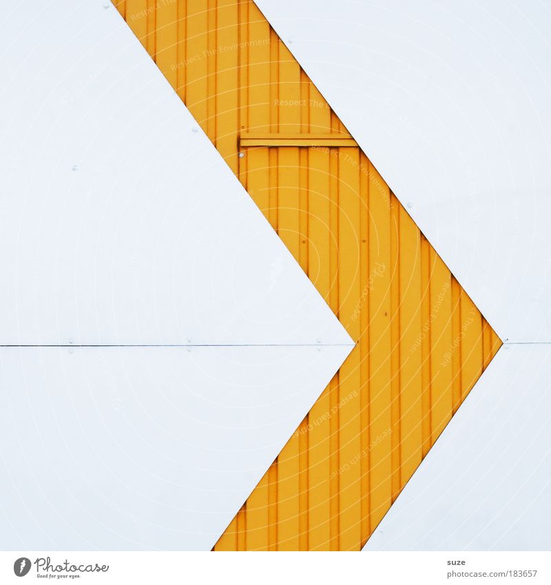 See here Style Design Art Architecture Wall (barrier) Wall (building) Facade Line Arrow Sharp-edged Simple Modern Crazy Point Yellow White Illustration Metal