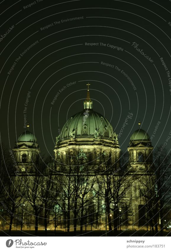 Berlin Cathedral by night Colour photo Exterior shot Deserted Night Artificial light Long exposure Long shot Capital city Dome Monument Historic Architecture