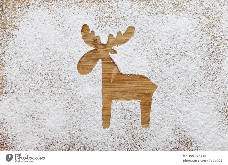 AKCGDR# Snow track IV Art Work of art Esthetic Flour Confectioner`s sugar Reindeer Wooden board White Christmas & Advent Card Silhouette Colour photo
