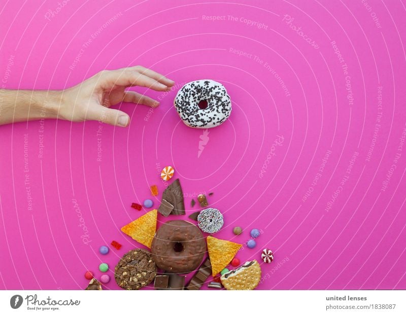 AKCG# Mine Art Work of art Esthetic Avaricious Grasp Donut Hand Candy Chocolate Flat bread Crisps Chocolate buttons Gummy bears Pink Fingers Man Diet