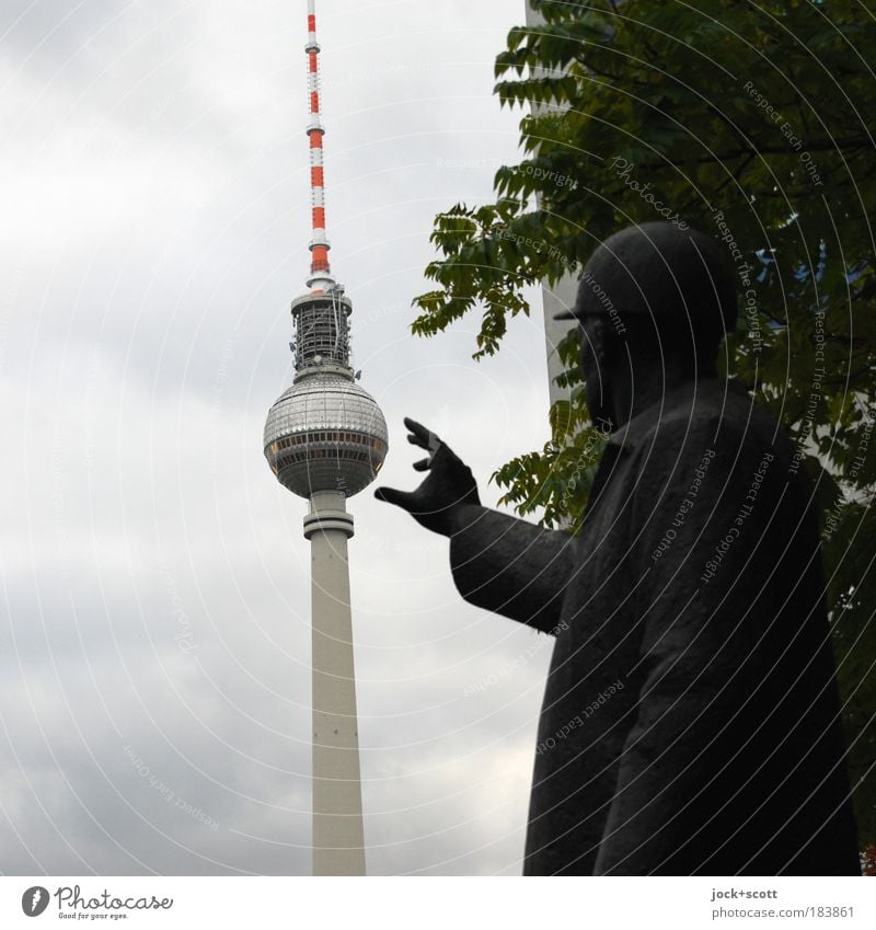 Grab Alex and get away fast Sightseeing Sculpture Bad weather Downtown Berlin Capital city Tourist Attraction Landmark Monument Berlin TV Tower Catch Famousness