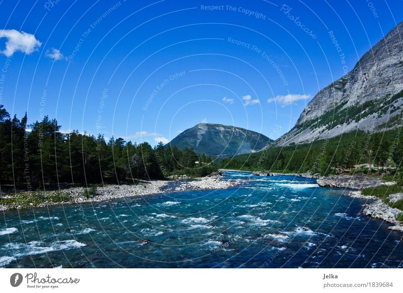 Otta River Landscape Water Sky Summer Mountain River bank Norway Europe Deserted Blue otta Colour photo Exterior shot Copy Space top Day