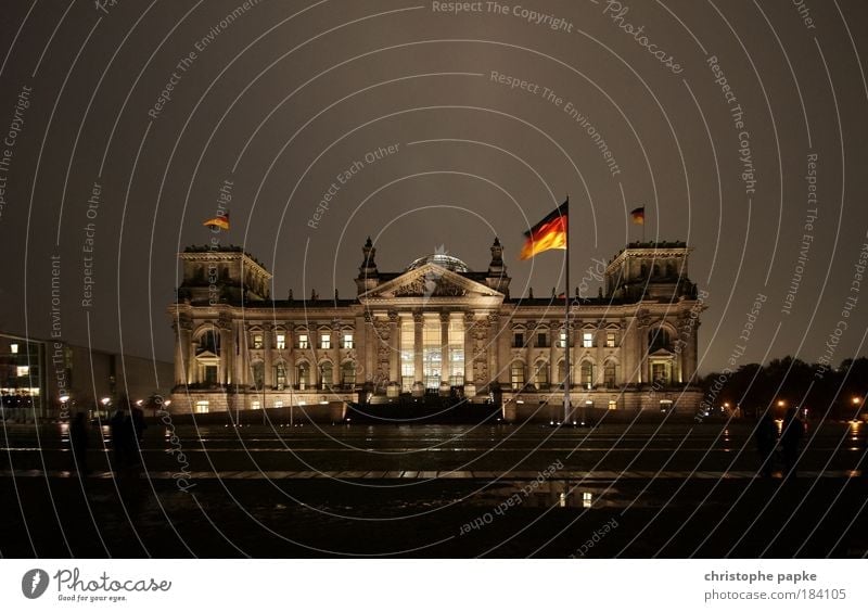 Berlin Reichstag building, at night Capital city Downtown Manmade structures Town German Flag Seat of government Parliament built Politics and state Germany