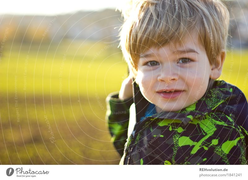 In autumn Human being Child Toddler Boy (child) Infancy Face 1 1 - 3 years Environment Nature Landscape Meadow Field Smiling Authentic Friendliness Happiness