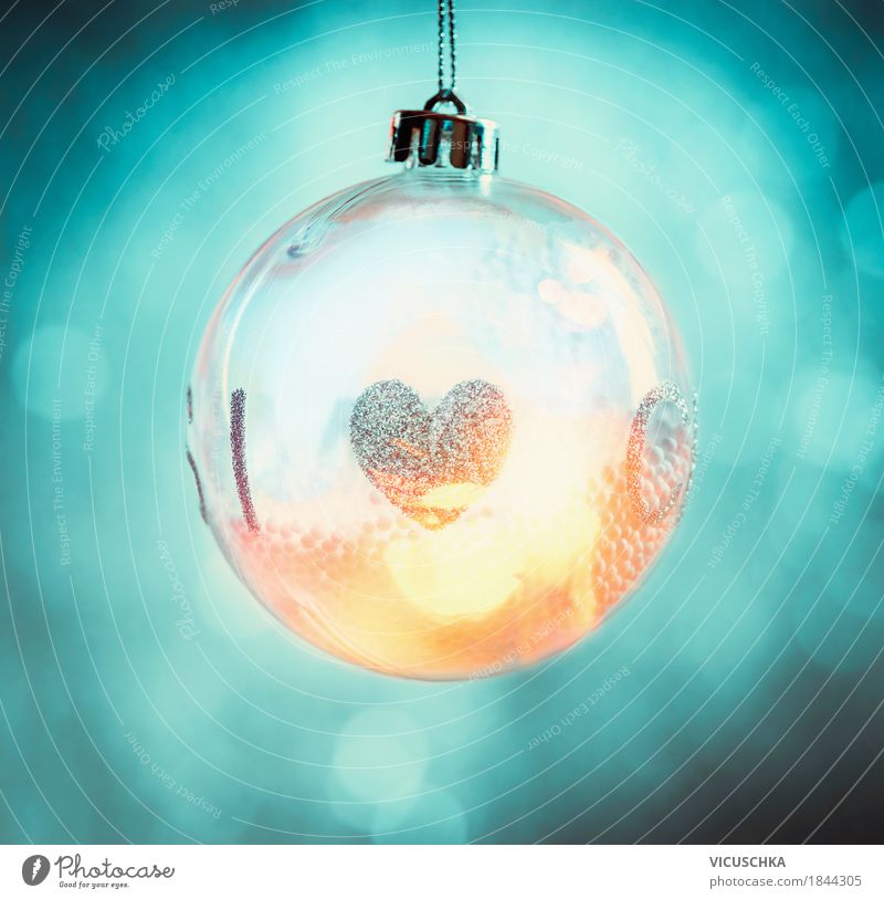 Illuminated Christmas ball with heart Style Design Joy Winter Decoration Feasts & Celebrations Christmas & Advent Sphere Moody Happy Happiness Anticipation
