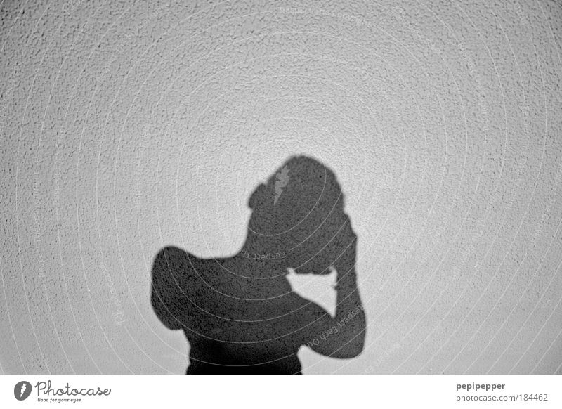 sunlight-shadow II Black & white photo Exterior shot Neutral Background Shadow Contrast Silhouette Sunlight Central perspective Upper body