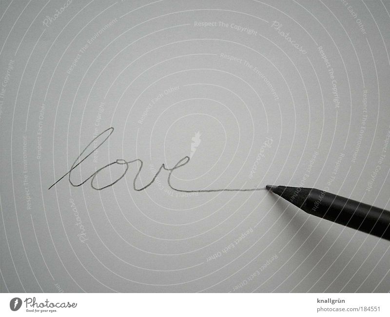 loveline Black & white photo Studio shot Close-up Deserted Copy Space top Copy Space bottom Neutral Background Write Stationery Paper Pen Pencil Characters