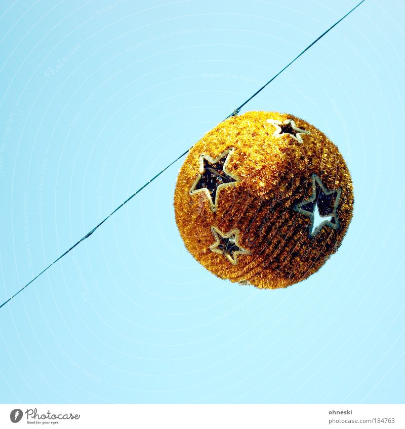 Christmas bauble Colour photo Exterior shot Copy Space top Copy Space bottom Day Light Contrast Sunlight Worm's-eye view Air Sky Stars Disco ball