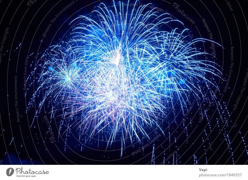 Blue colorful fireworks Joy Happy Beautiful Night life Entertainment Party Event Feasts & Celebrations Christmas & Advent New Year's Eve Art Sky Night sky Dark