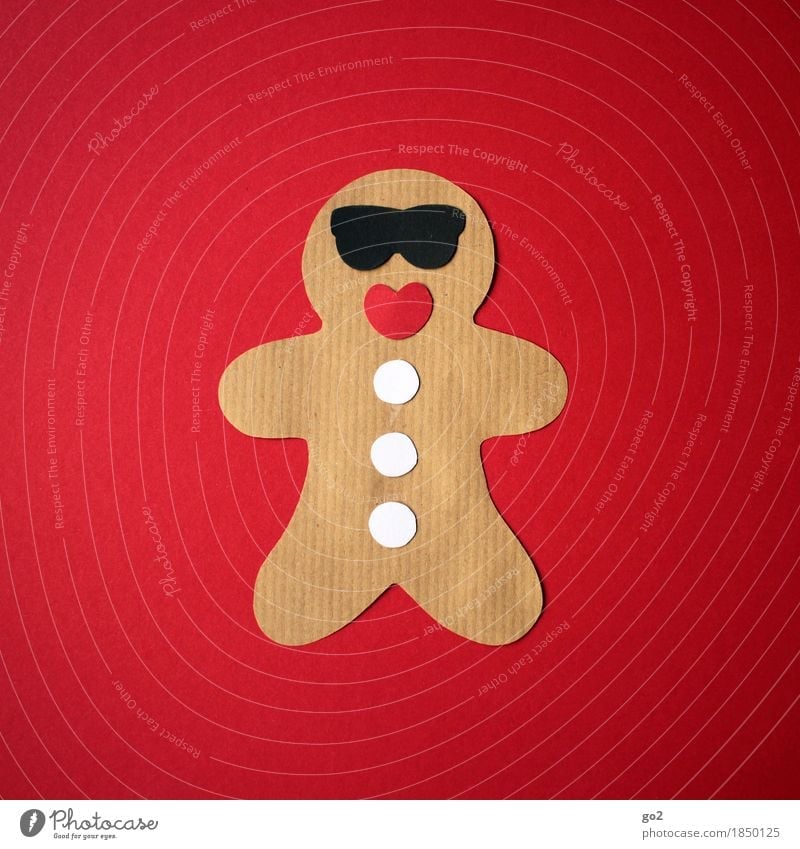 gingerbread man Gingerbread man Nutrition Leisure and hobbies Handicraft Christmas & Advent Sunglasses Paper Decoration Esthetic Happiness Funny Brown Red