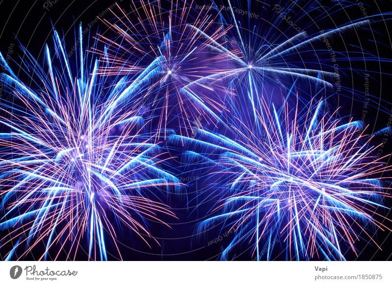 Blue colorful fireworks on the black sky Joy Freedom Night life Entertainment Party Event Feasts & Celebrations Christmas & Advent New Year's Eve Art Sky