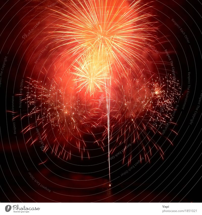 Red colorful fireworks on the black sky Design Joy Freedom Decoration Night life Entertainment Party Event Feasts & Celebrations Christmas & Advent