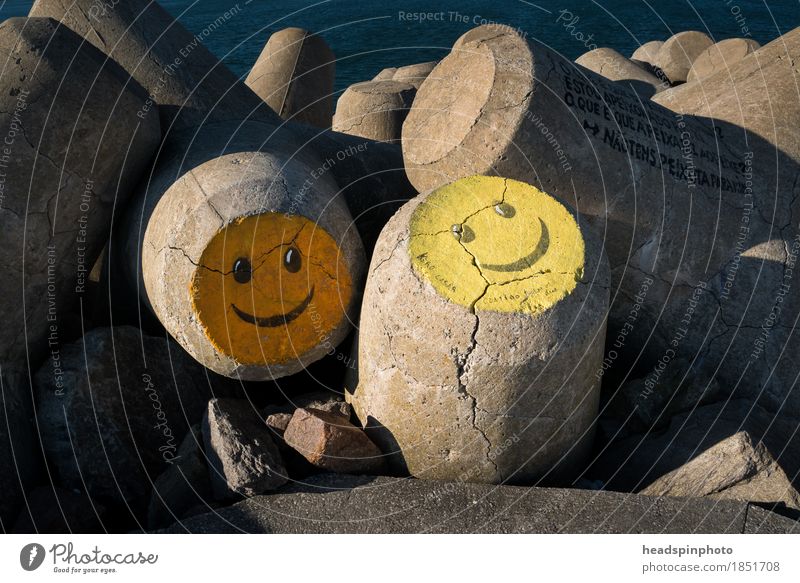 Two smileys on concrete in Aveiro, Portugal Beach Deserted Manmade structures Sign Positive Emotions Joy Happy Happiness Contentment Spring fever Enthusiasm