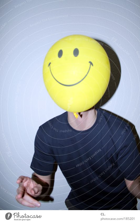 : ) Playing Human being Masculine Man Adults Head Face 1 18 - 30 years Youth (Young adults) T-shirt Balloon Smiling Laughter Exceptional Happiness Happy