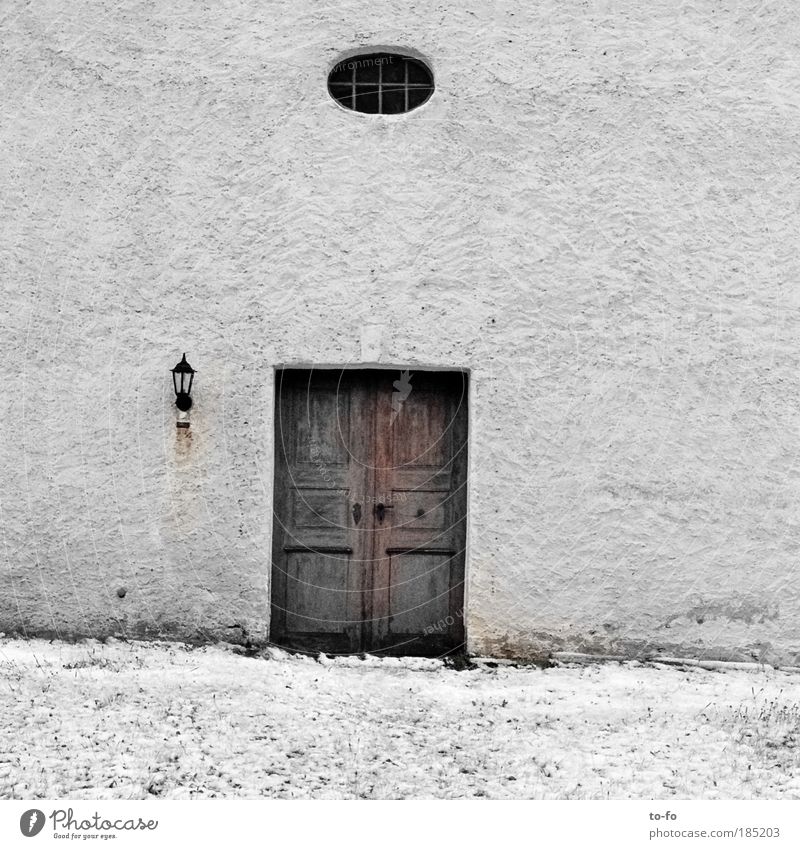 church door Village Church Window Door Old Gray White Snow Wall (building) Subdued colour Exterior shot Day