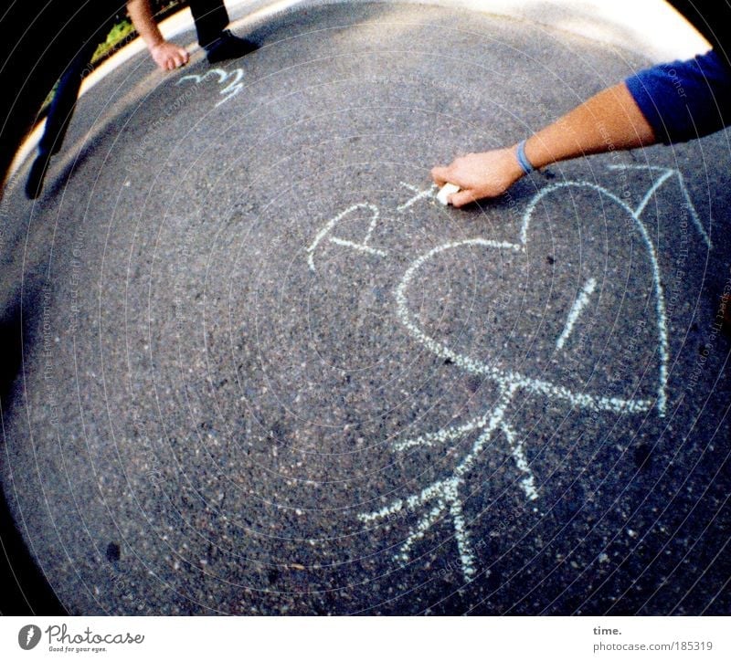 P+ Joy Vacation & Travel Schoolyard Human being Man Adults Infancy Hand Art Concrete Sign Heart Draw Chalk Arrow Daub Illustration Image Drawing Ground