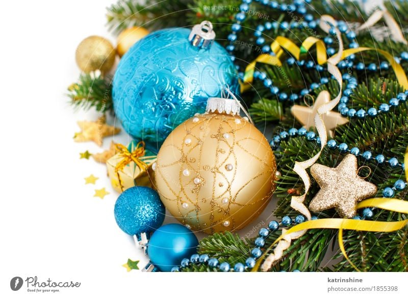Turquoise and golden Christmas ornaments border Winter Decoration Christmas & Advent New Year's Eve Tree Ornament Sphere String Bright Blue Gold Green White