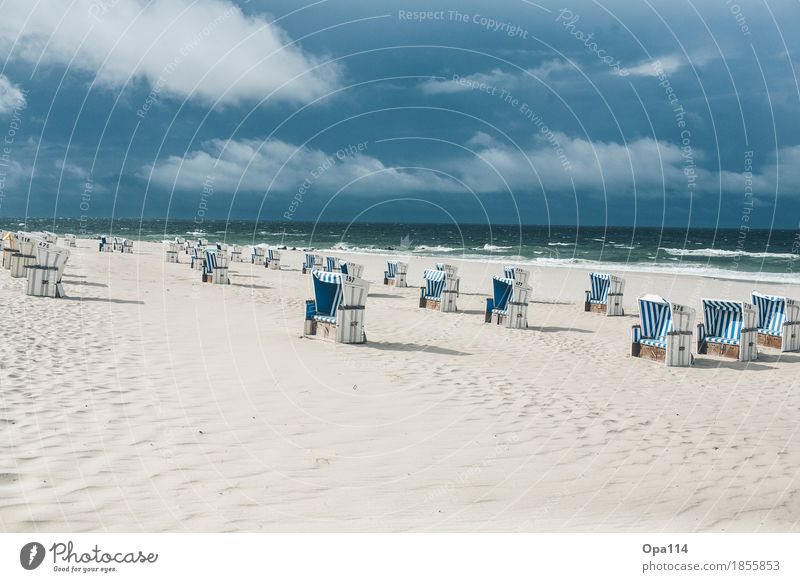 beach chairs Environment Nature Landscape Sky Summer Weather Beautiful weather Waves coast North Sea Ocean Island Breathe Blue Green "Freedom tranquillity Beach