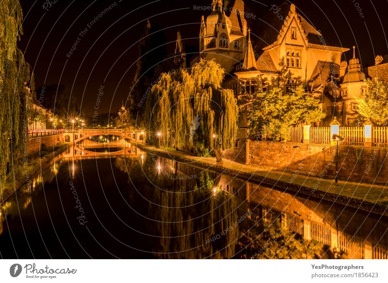 Night scene in Strasbourg with bridges and historical house River Small Town House (Residential Structure) Bridge Manmade structures Building Architecture