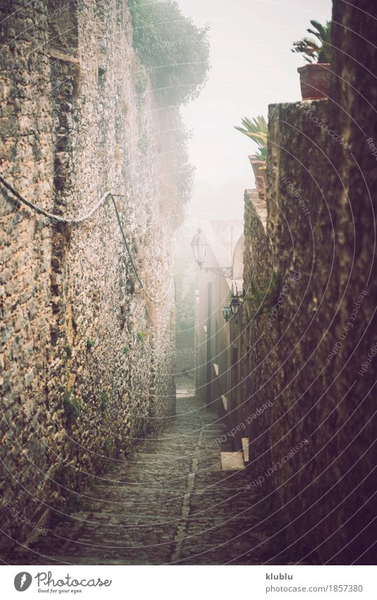The town of Erice, Sicily, Italy, on a foggy day. Style Vacation & Travel Tourism Mountain House (Residential Structure) Landscape Clouds Fog Village Town