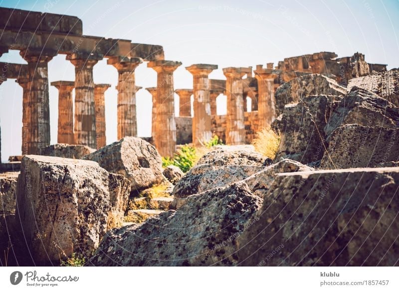 Ancient Greek temple in Selinunte, Sicily, Italy Vacation & Travel Tourism Culture Landscape Sky Ruin Building Architecture Monument Stone Old Historic Society