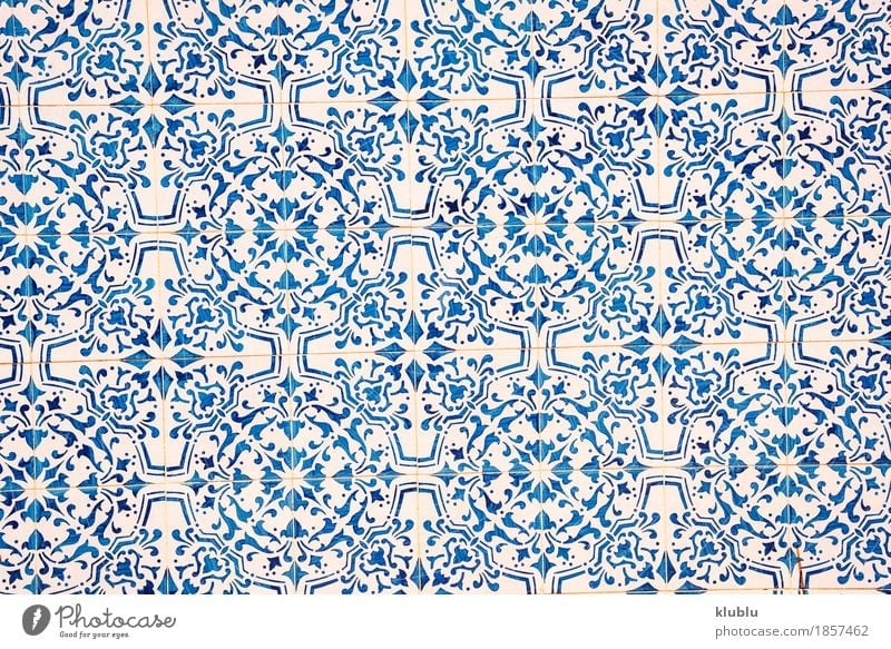Blue and white ceramic tile pattern. Design Handcrafts Decoration Bathroom Craft (trade) Art Building Architecture Old White Colour Tradition Image backdrop