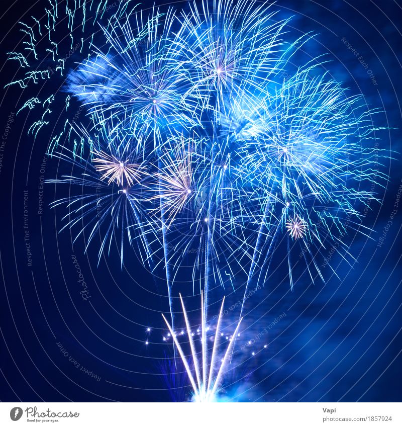 Blue fireworks Joy Freedom Night life Entertainment Party Event Feasts & Celebrations Christmas & Advent New Year's Eve Art Shows Sky Night sky Dark Bright