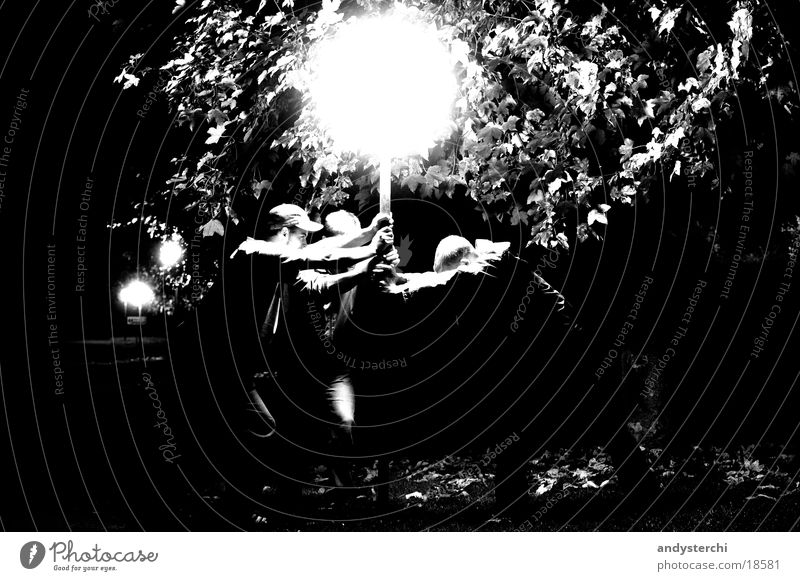 It glows Light Tree Night Experimental Illuminate Flashy Dark Human being Man Bright To hold on Black & white photo
