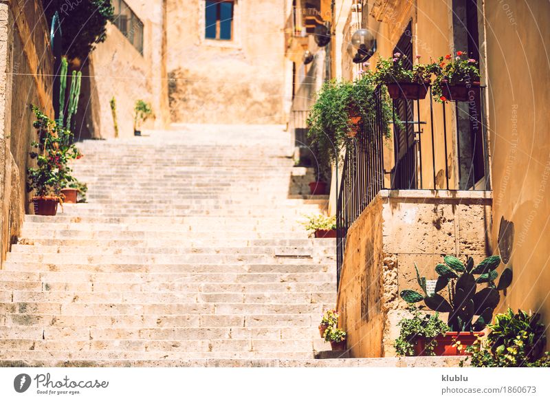View of Noto, Sicily, Italy Style House (Residential Structure) Town Building Architecture Stairs Stone Old Hot sicilia noto Italian Alley Vantage point South