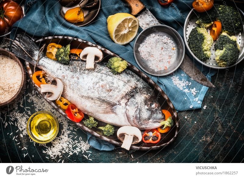 Fish dishes cooking preparation with Dorado Food Vegetable Herbs and spices Cooking oil Nutrition Lunch Dinner Banquet Organic produce Vegetarian diet Diet