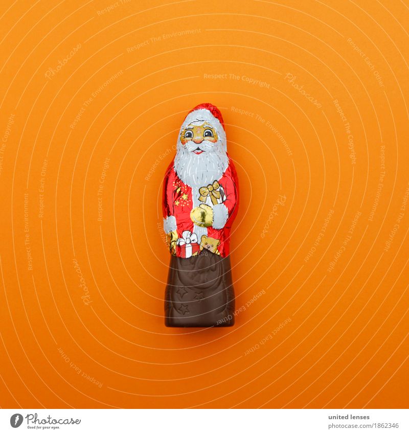 AK# Santa Claus goes Orange Art Work of art Esthetic Christmas & Advent Card Chocolate Santa Claus Red Consumption Shopaholic Gaudy Decoration Colour photo