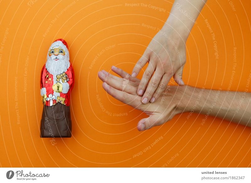 AKCGDR# You stop that! Art Esthetic Christmas & Advent Chocolate Santa Claus Orange Red Hand Bans Pain Ouch Diet Appetite Consumption Shopaholic Grasp