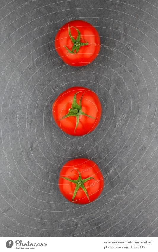3 tomatoes Art Work of art Esthetic Tomato Tomato salad Tomato juice Tomato soup Slate Kitchen Food photograph Red Green Creativity Fashioned Colour photo