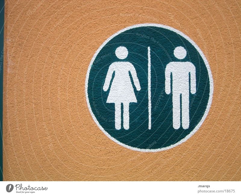 Fe|male Feminine Masculine Woman Man Green White Pictogram Cleaning Urinate Round Human being Communicate Signage Toilet sanitation facilities Orange