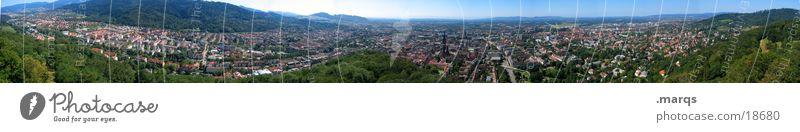 270° Freiburg Mountain castle Quarter Stadium Brewery Summer Germany Bird's-eye view Wide angle Europe Panorama (View) Münster Old town Train station