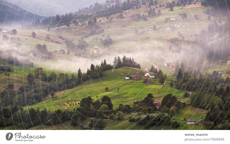 Alpine village in mountains. Smoke and haze Beautiful Vacation & Travel Tourism Trip Freedom Mountain House (Residential Structure) Environment Nature Landscape