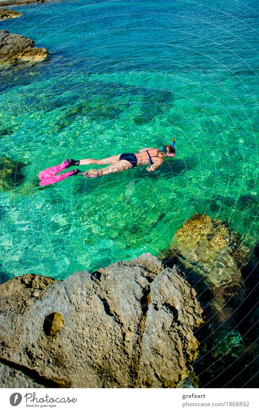 Beautiful woman in bikini snorkelling in the water at the coast Woman Bikini Coast Athletic Eroticism Snorkeling Vacation & Travel Action Relaxation Fitness