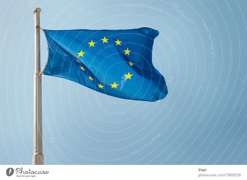 Waving European Union EU flag Freedom Sky Cloudless sky Wind Cloth Flag Historic Blue Yellow White Politics and state Attachment eu background