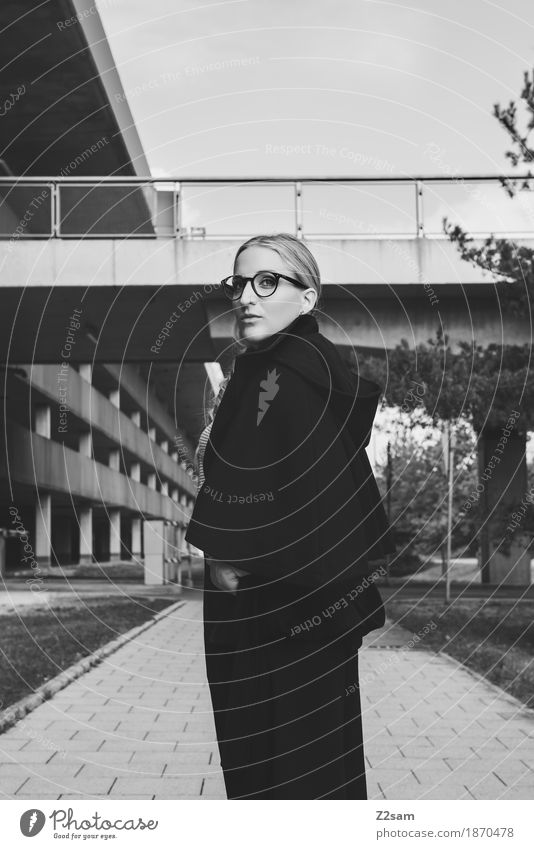 Hey. Hey. Hey. Human being Feminine Young woman Youth (Young adults) 1 18 - 30 years Adults Bridge Parking garage Architecture Fashion Jacket Eyeglasses Blonde